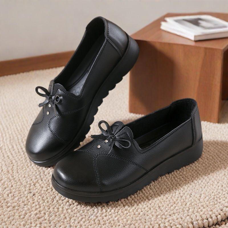 

Кожаная обувь для мамы на весну и осень: Мягкая подошва, нескользящая, удобная черная одинарная обувь для женщин среднего и пожилого возраста 36