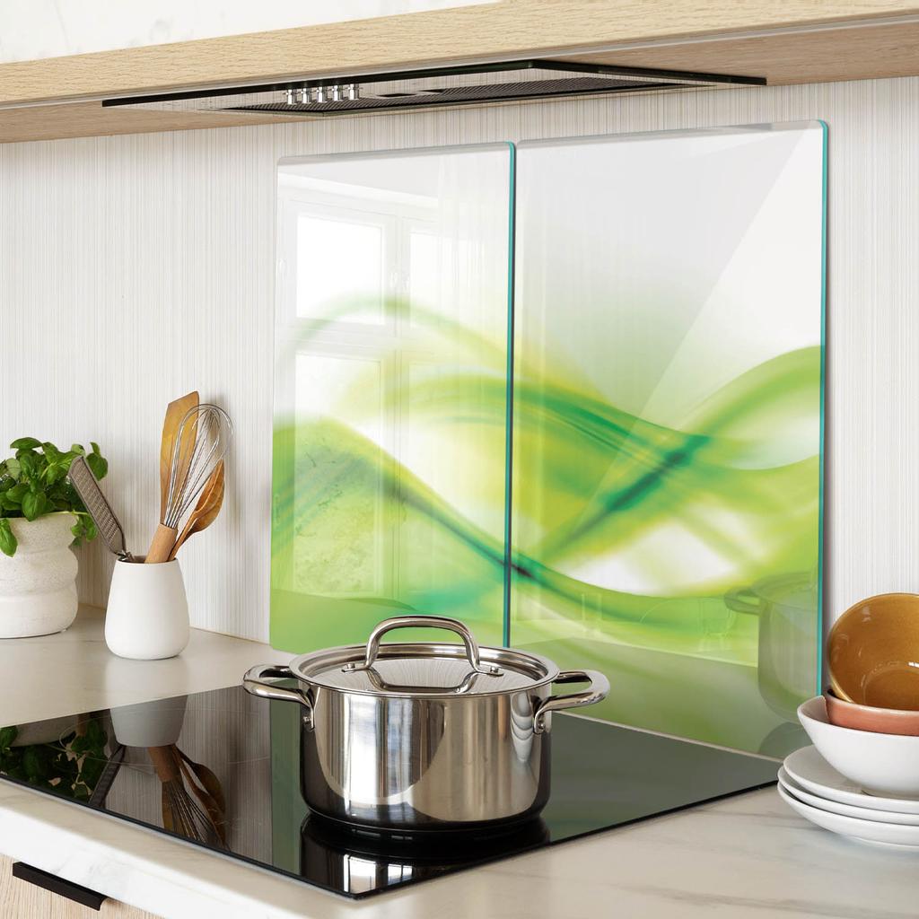 Set of Two Glass Kitchen Boards Green Abstraction 2x30x52 cm