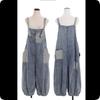 Retro Denim Overalls Women's Spring and Autumn Age-reducing Hong Kong Flavor Loose Patch Fashion Harlan Age-reducing Nine-point Pants