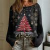 Women's Fashion Round Neck Long Sleeve Christmas Print Casual Pullover Sweater Top