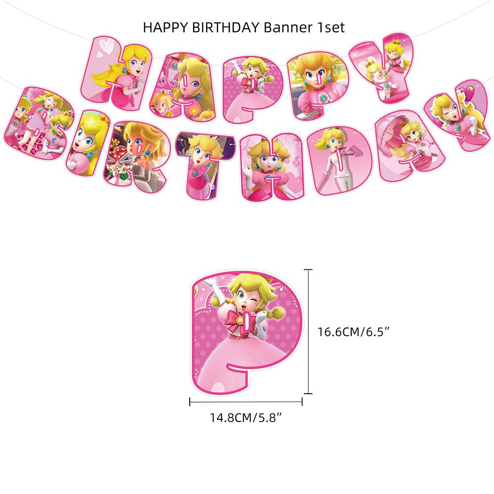 32pcs Princess Peach Party Supplies Includes Banner Cake Topper Balloon for Kind