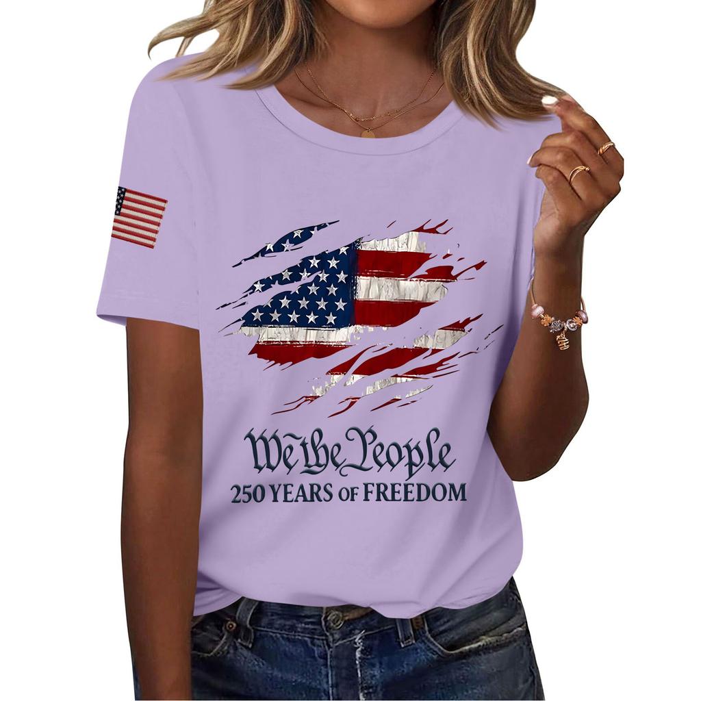 Moda feminina casual estampado manga curta gola redonda pulôver tops