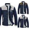 Men Winter Long Sleeve Stand Collar Color Block Buttons Up Corduroy Slim Jacket