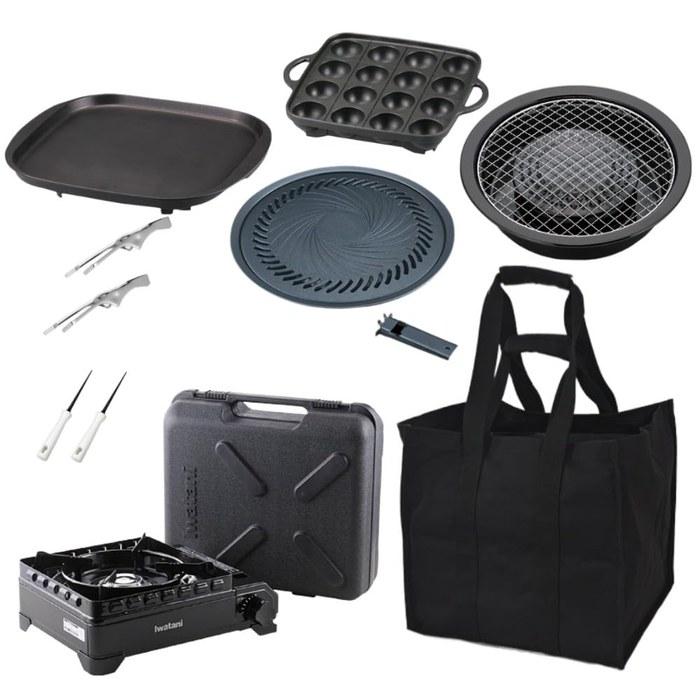 Iwatani Toughmaru Black CB-ODX-1-BK with Storage Bag & 4 Plates (Large BBQ, Takoyaki, Grill, Teppanyaki)