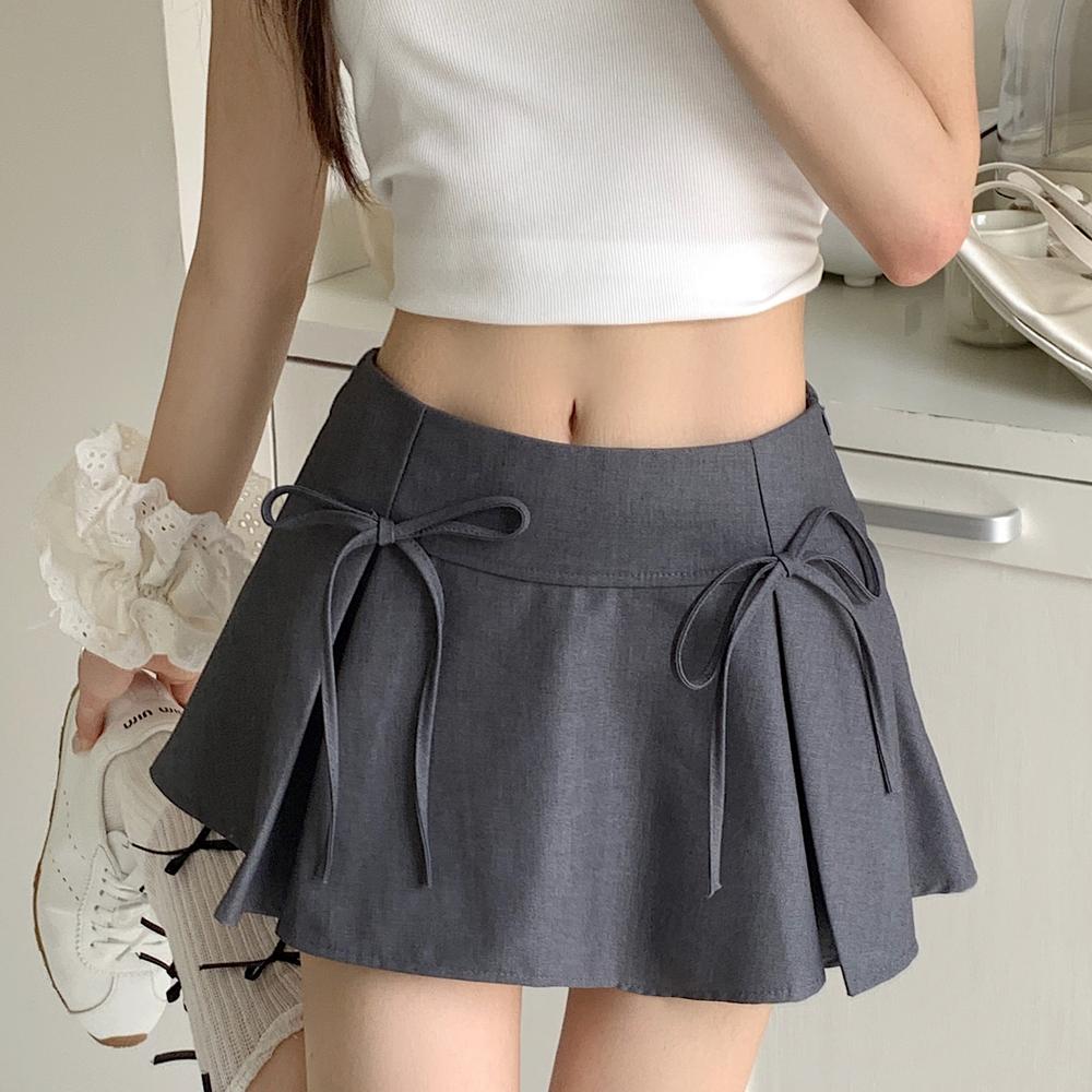 Fashionable Hot Girl Design Bow Tie Skirt For Women's Summer 2024 New Stylish Gray Anti-exposure A-line Skirt