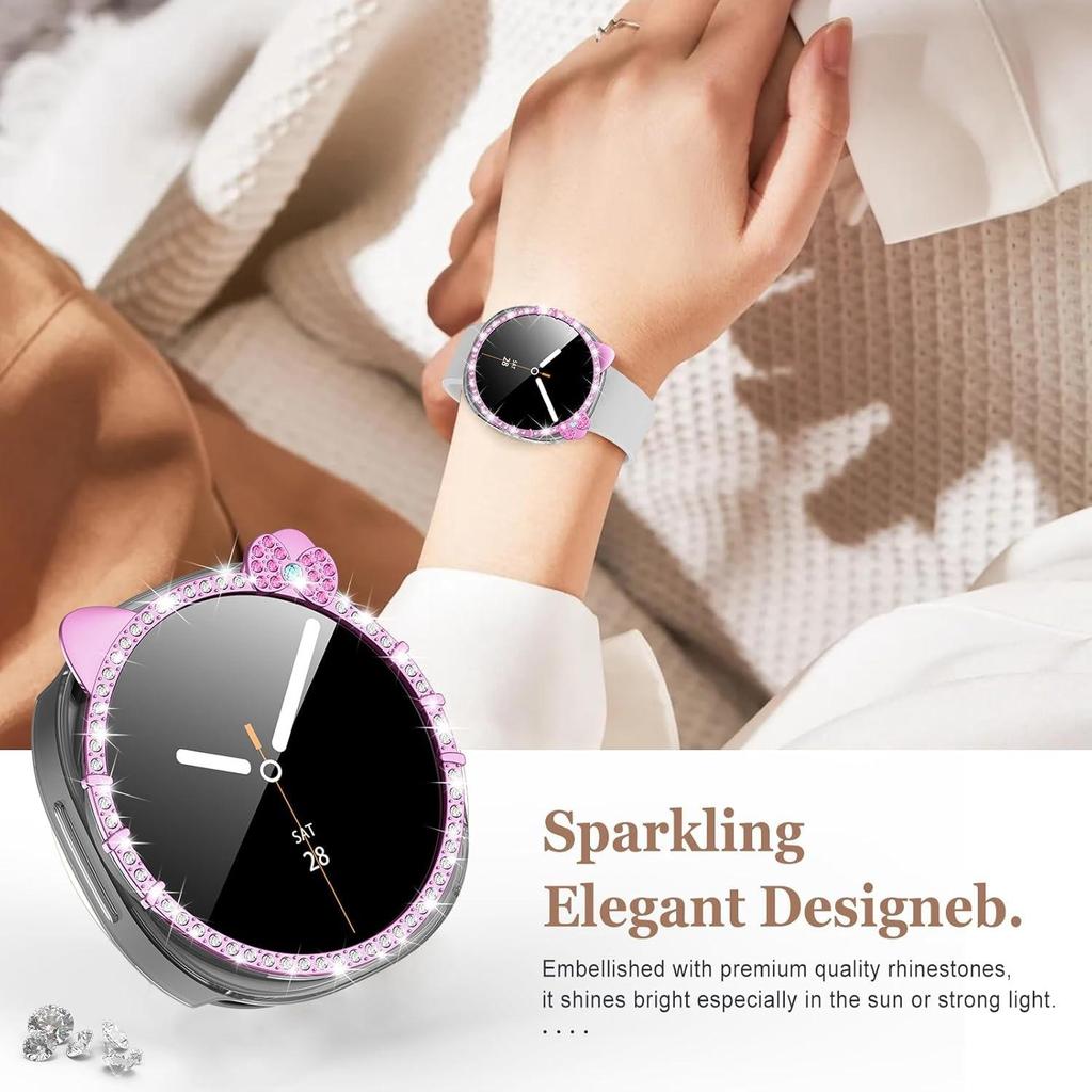 Bling Cat Ear Glitter Case for Samsung Galaxy Watch 8 40mm 44mm Women Crystal Rhinestone Bezel Protective Cover