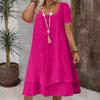 Abito da Donna Casual Monocolore Manica Corta Girocollo Linea ad A Stratificato Vestibilità Larga Leggero Abito Primavera Estate