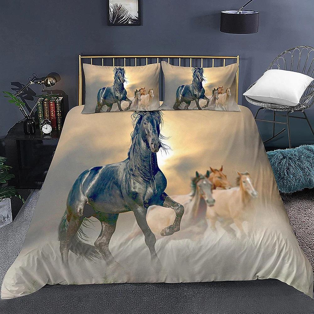 Bettbezug-Set mit 3D-Tierdruck, dominantes galoppierendes Pferde-Bettwäscheset, weiche 2/3-teilige Polyester-Bettbezüge mit Kissenbezug