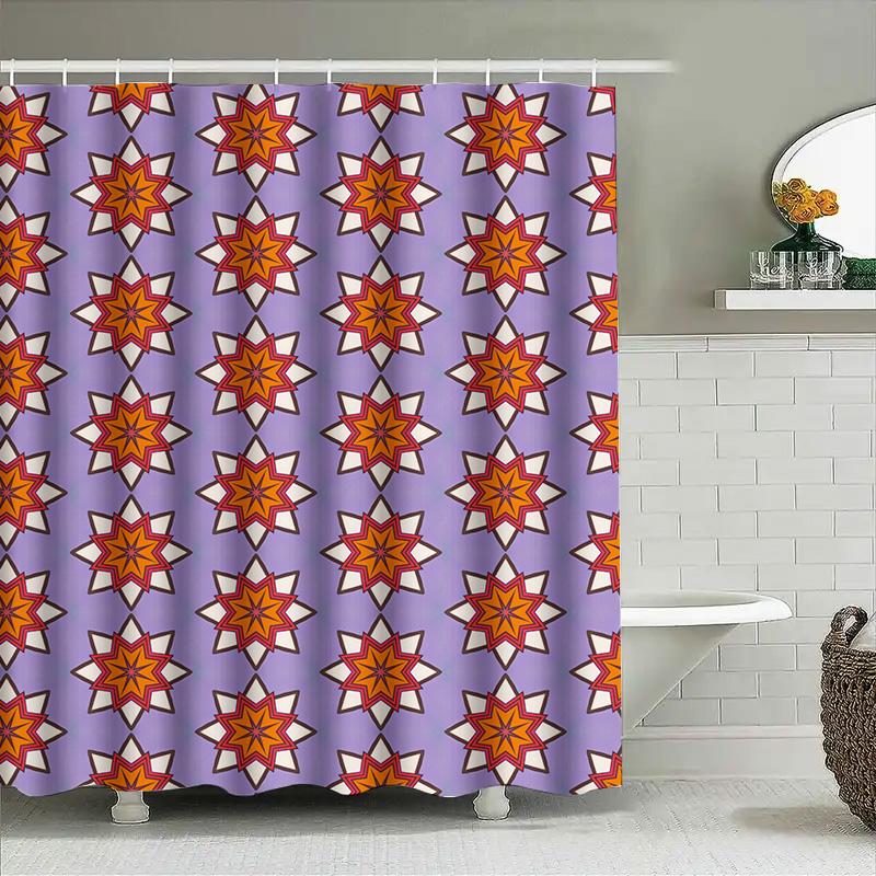 Modern 3D Printed Shower Curtain With Purple And Orange Floral Pattern Waterproof Fabric Bathroom Decor Size Customizable For Yo