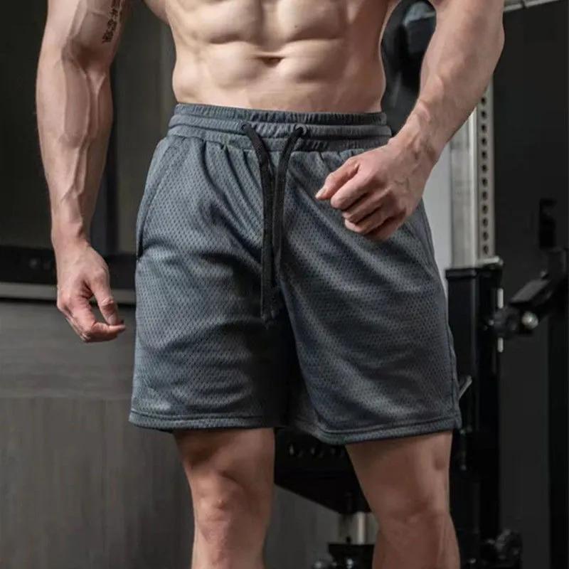 

Men s Trendy Elastic Waist Mesh Shorts Quick-Dry Fabric Gray Gym Training Sports Shorts M сірий