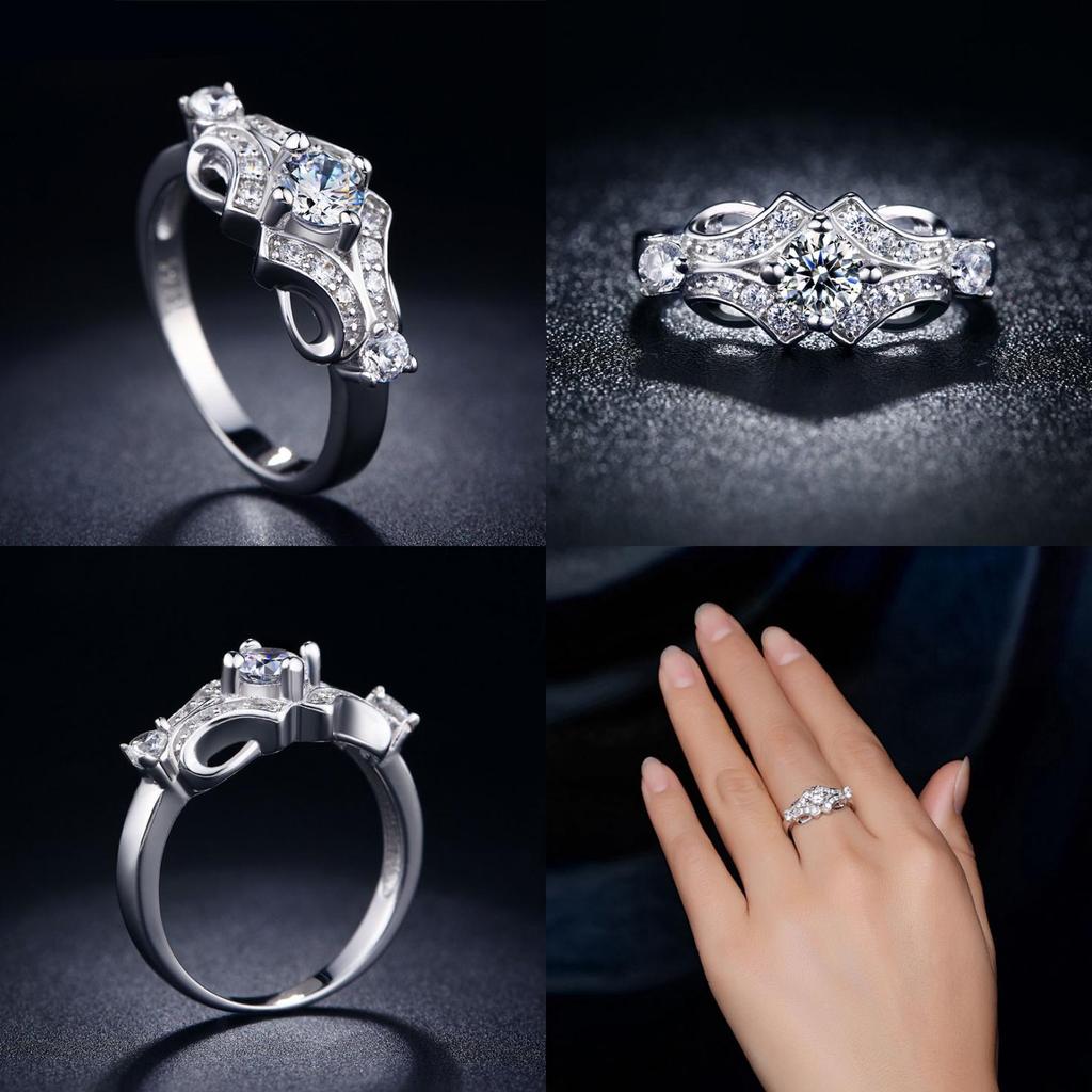 Elegant Women Round Cut Luxurious Crystal Ring For Wedding And Engagement