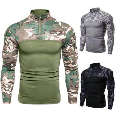 Mens Long Sleeve US Army Tactical T-Shirt Combat Military Camo Casual Zip Shirts
