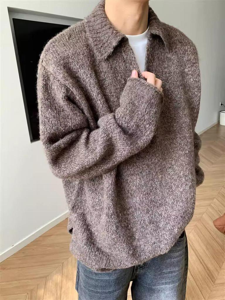 Unisex Podzimní-Zimní Retro Svetr s V-výstřihem - Měkký, Volný Střih s Spuštěnými Rameny