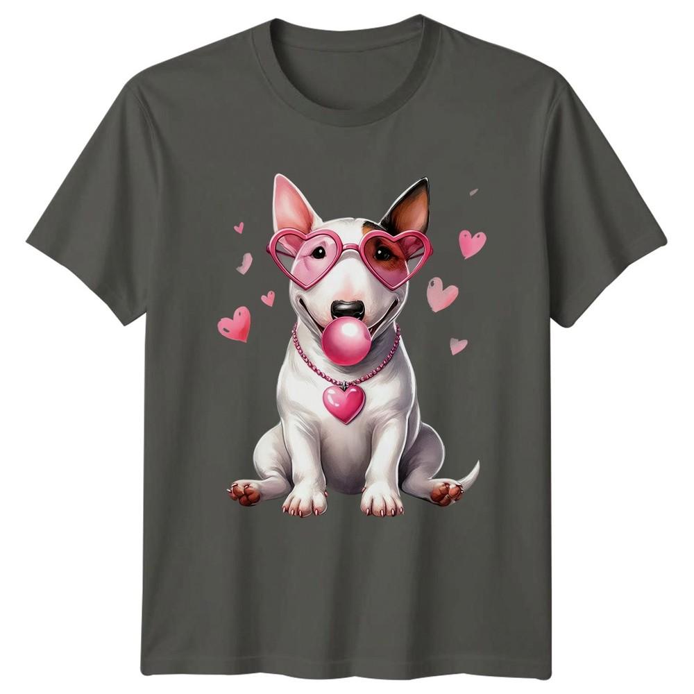 Bull Terrier Dog Valentine Heart Glasses Unisexs Unisexs Graphic Tee S