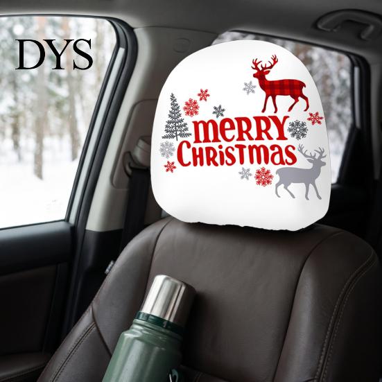 Auto Holiday Gift Ideas 2Pcs Christmas Car Headrest Covers, Elastic Printed Head Rest Cover, Funny Prints Pillow Protector for Cars, Suvs, Universal