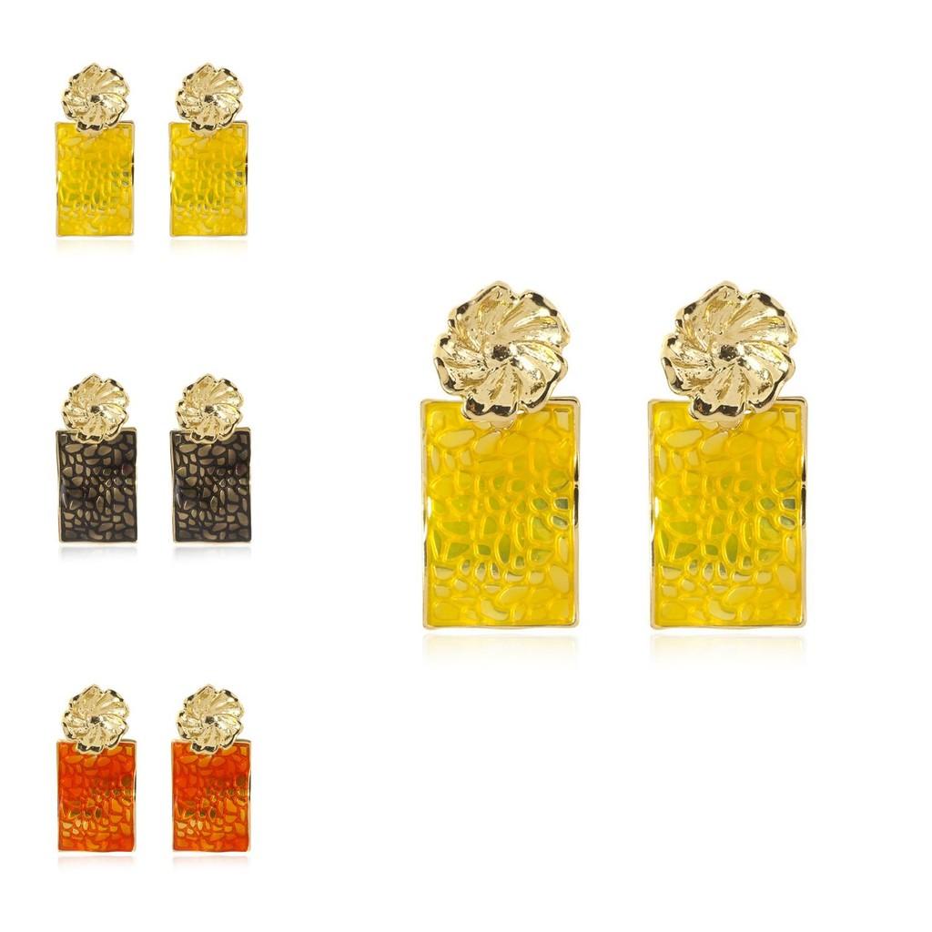 Beautiful Multicolor Alloy Earrings Rectangular Floral Shape For Women
