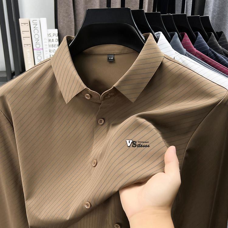 Light Luxury Long-Sleeve Shirt Striped Men'S Shirt, Spring/Autumn Business Casual Versatile Loose Middle-Aged Shirt Men'S Wear