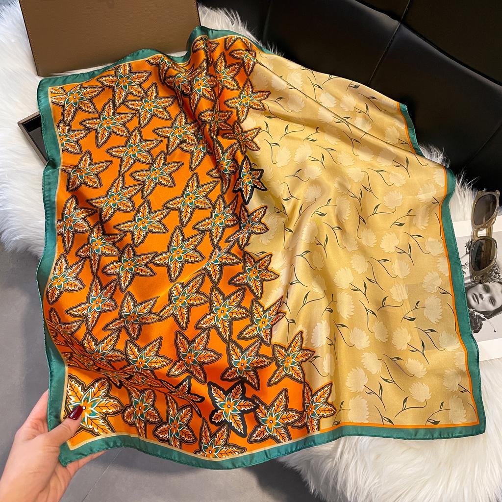 Nouveau 70*70 cm soie Satin cheveux écharpe femmes mouchoir imprimé femme tête carrée Bandana petit cou silencieux Hijab dame fille
