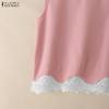 ZANZEA Women Lace Splice Summer Casual Round Neck Sleeveless Tank Tops