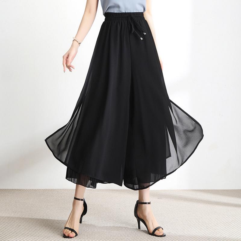 2026 Neuer Stil Damen Chiffon High-Waist Weitbeinige Cropped Hose: Fließender, Drapierter Rockstil, Sommerfertig.