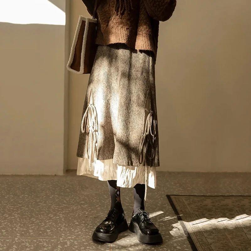 

High Waisted Loose Irregular Skirt High Waist Lace-up Loose and Irregular Skirt BROWN S