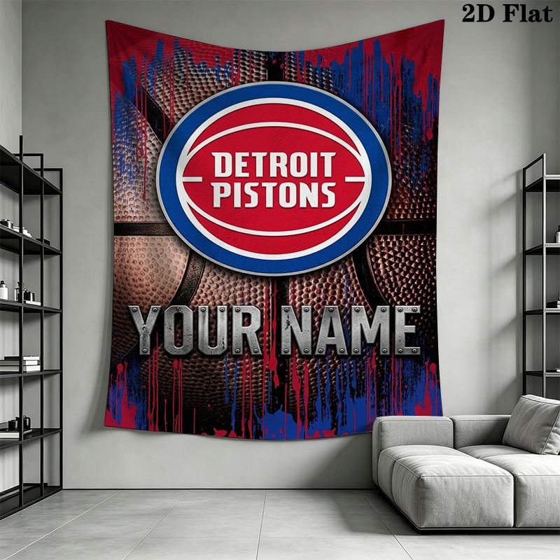 Name Custom Detroit Pistons Wall Tapestry Aesthetic Wall Hanging Printed Fabric Blanket Decorative Tapestries for Bedroom Living Room Home Decor
