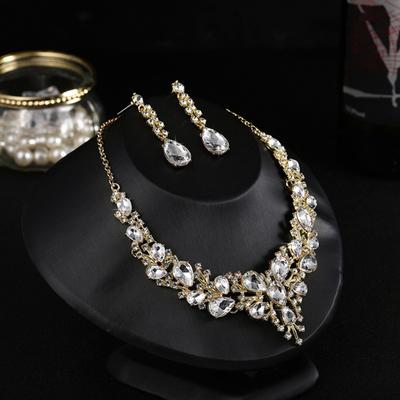 Yousheng 1 Set Hochzeitsohrringe Verlängerungskette Kunstkristall Strasssteine Eingelegt Verkleidung Glitzer Abendessen Damenschmuck Halskette Weibliches Accessoire