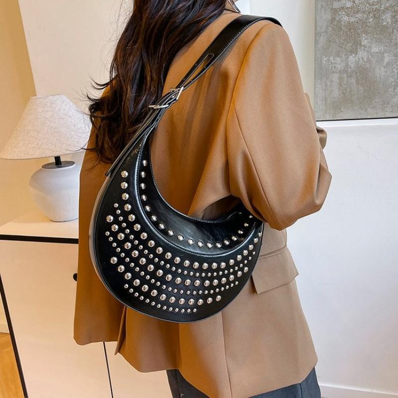 Designer Studded Shoulder Bag Rivet Crescent Bags 2025 Summer New Women Metal Underarm Bag Retro Rivet Polka Dot Shoulder Bags
