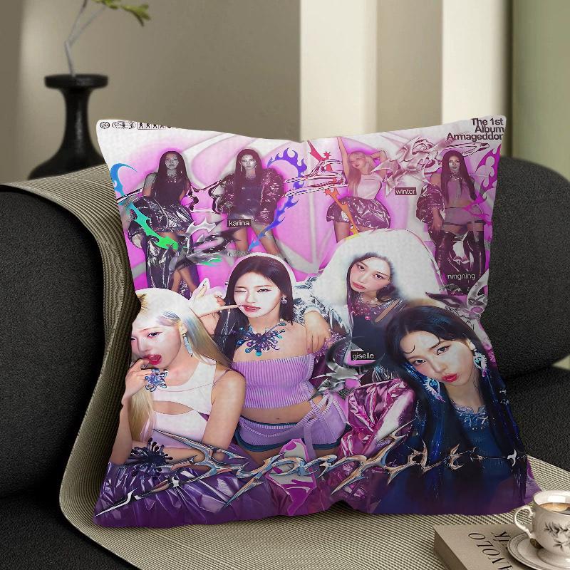 KPOP Koreansk Tjejgrupp A-AespaS Kuddfodral Kuddöverdrag Bil Prydnadskuddfodral För Soffa Bil Julklapp 40x40cm 45x45cm