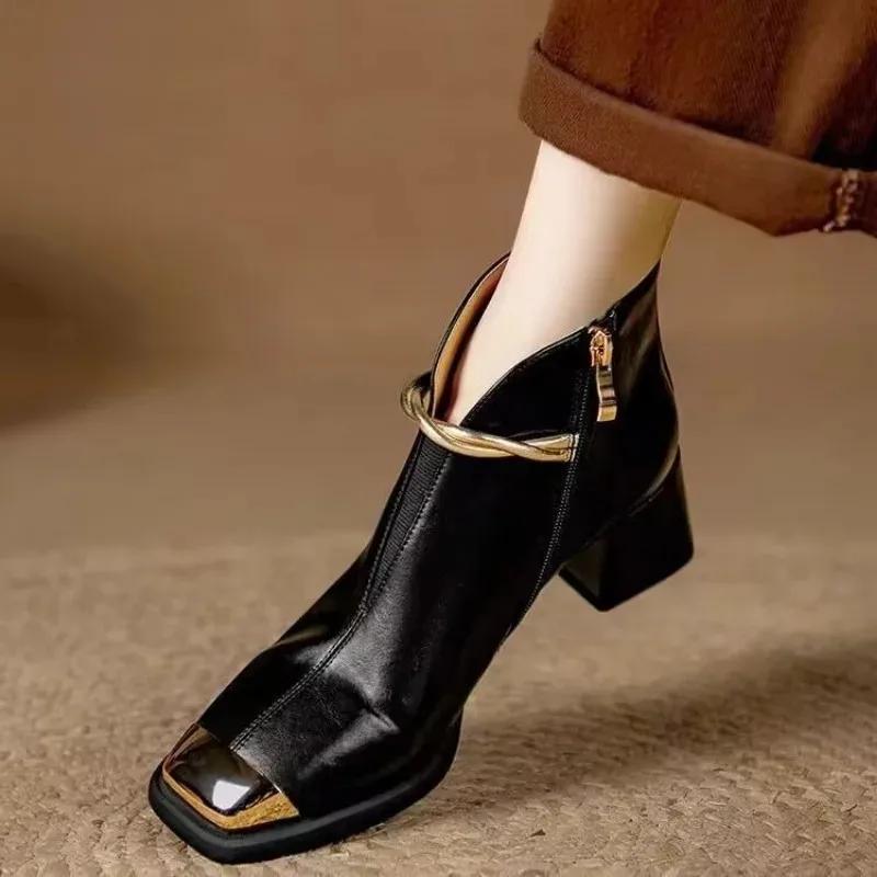 New Women's High Heel Ankle Boots Stylish Round Toe Shoes Elegant Winter 2025 Trendy Thick Sole High Heels Chelsea Boots Women