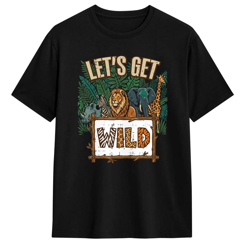 T-Shirt Lets Get Wild Safari Animals Wildlife Jungle Novelty Pure Cotton Tee Shirt Short Sleeve T Shirt Round Neck Tops