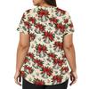 Women's Fashion Christmas Print V-Neck Short Sleeve Caregiver Work Top with Pockets