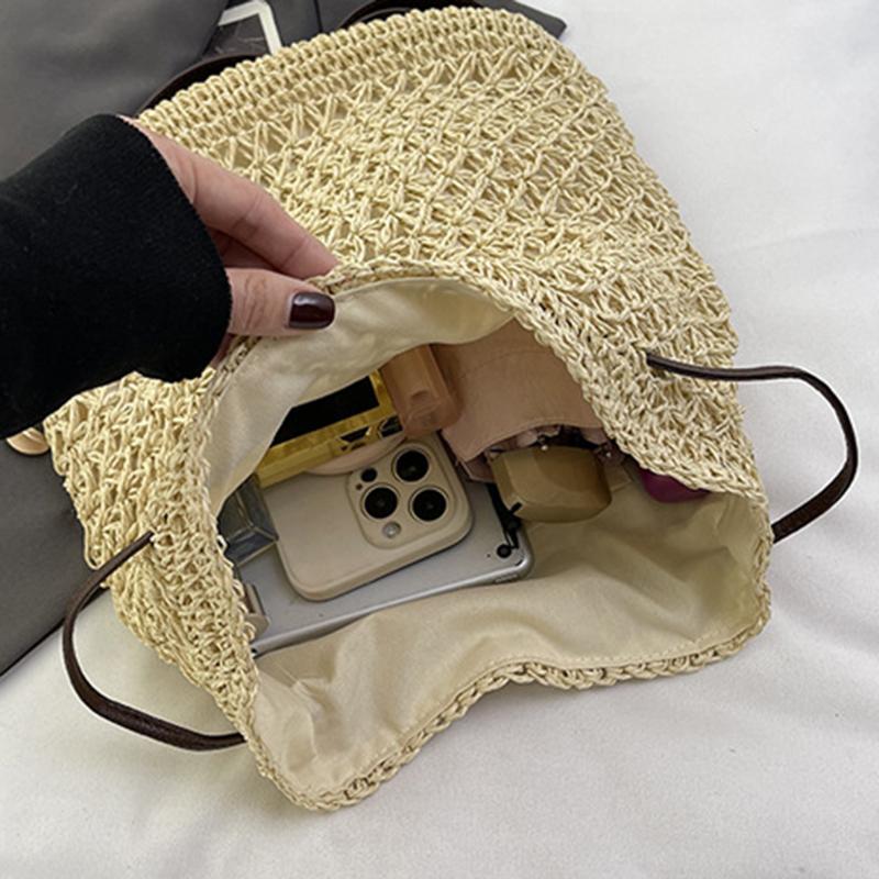 Women's Straw Backpack Summer Boho Bohemian Hollow Shoulder Bag Hobo Crochet Woven Travel Bags for Women Knitted Beach Back Pack