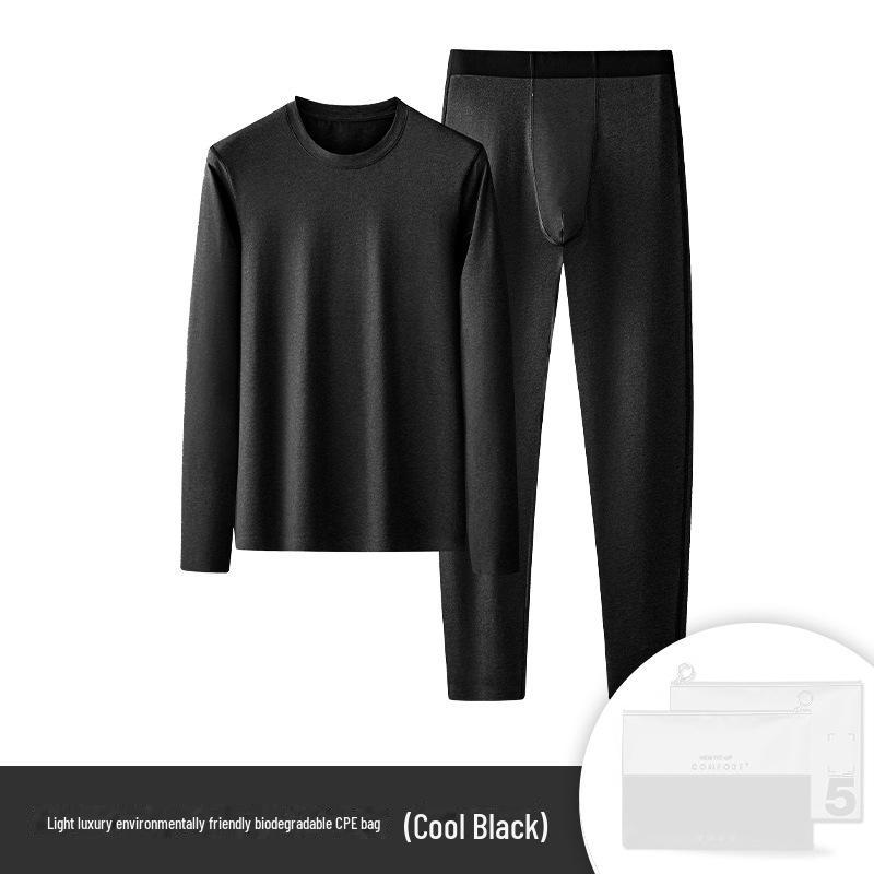 Men's Seamless Round Neck Thermal Underwear Set - Autumn/Winter Cotton Base Layer