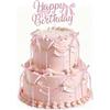 Pink Bow Cake Toppers, Happy Birthday Sign with 12 Pcs Bow Cake Decorations for Pink Ribbion Birthday Decorations Baby Shower Wedding Party Supplies