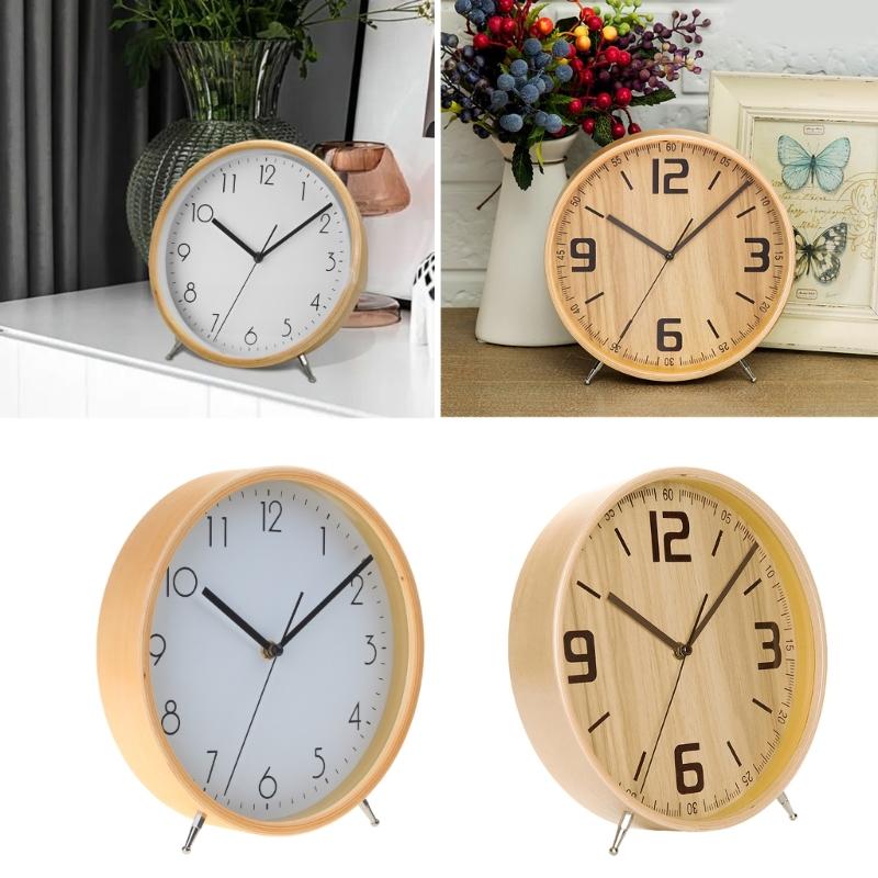 Wooden Table Clock 8Inch Battery Operated Modern Simple Wall Clock for Bedroom