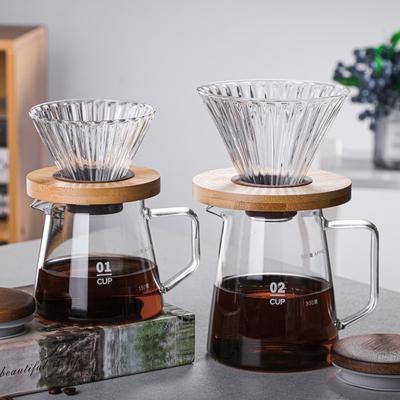 Kaffeekanne im japanischen Stil aus Glas mit Deckel staubdichter Deckel aus Akazienholz Kaffeeteile-Topf Pour-Over-Kanne