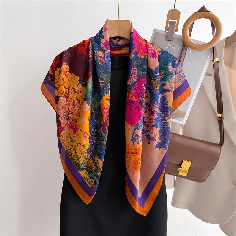 90*90cm Women Square Silk Scarf Lady Foulard Neck Hair Scarves Design Printed Kerchief Fashion Girl Hair Ribbon Headband Bandana