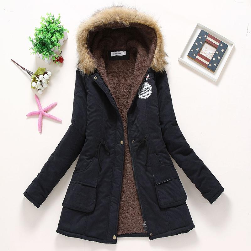 IELGY Winter Mid-length Cotton-padded Jacket Large Fur Collar Hooded Thickened Cotton-padded Jacket Jacket