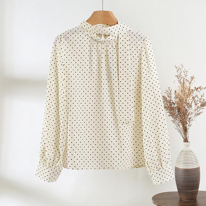 

Уникальный дизайн, шикарная рубашка в горошек с длинным рукавом в корейском стиле, женская универсальная новинка 2025 года, прилегающая к телу и стройнящая XXXL [Recommended 138-75kg] белый