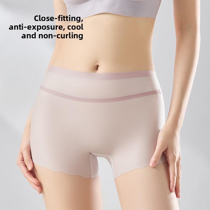Plus Size Women's Summer Ice Silk Non Mark Quick Drying Breathable Cotton Crotch High Waist Flat Angle Briefs