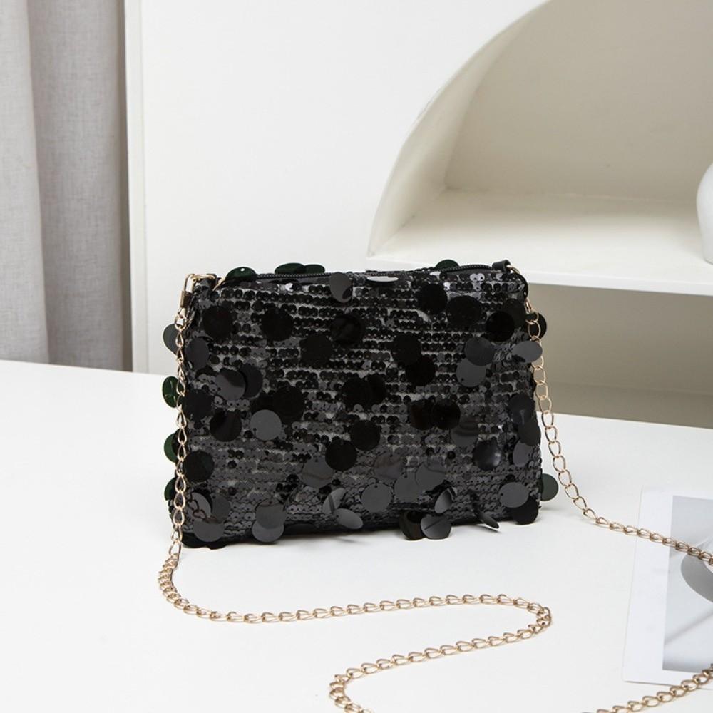 

Trend Portable Sequin Shoulder Bag Lightweight Sparkling Sequin Messenger Bag Large Capacity Chain Crossbody Bag Evening Party чёрный