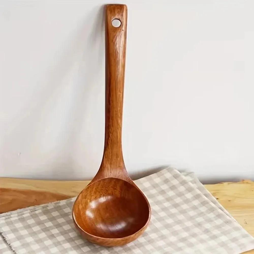 1 Piece Wooden Soup Spoon Non-stick Cooking Spoon, Anti Scalding Soup Spoon Long Handle Wooden Spoon Suitable for Soup and Rice