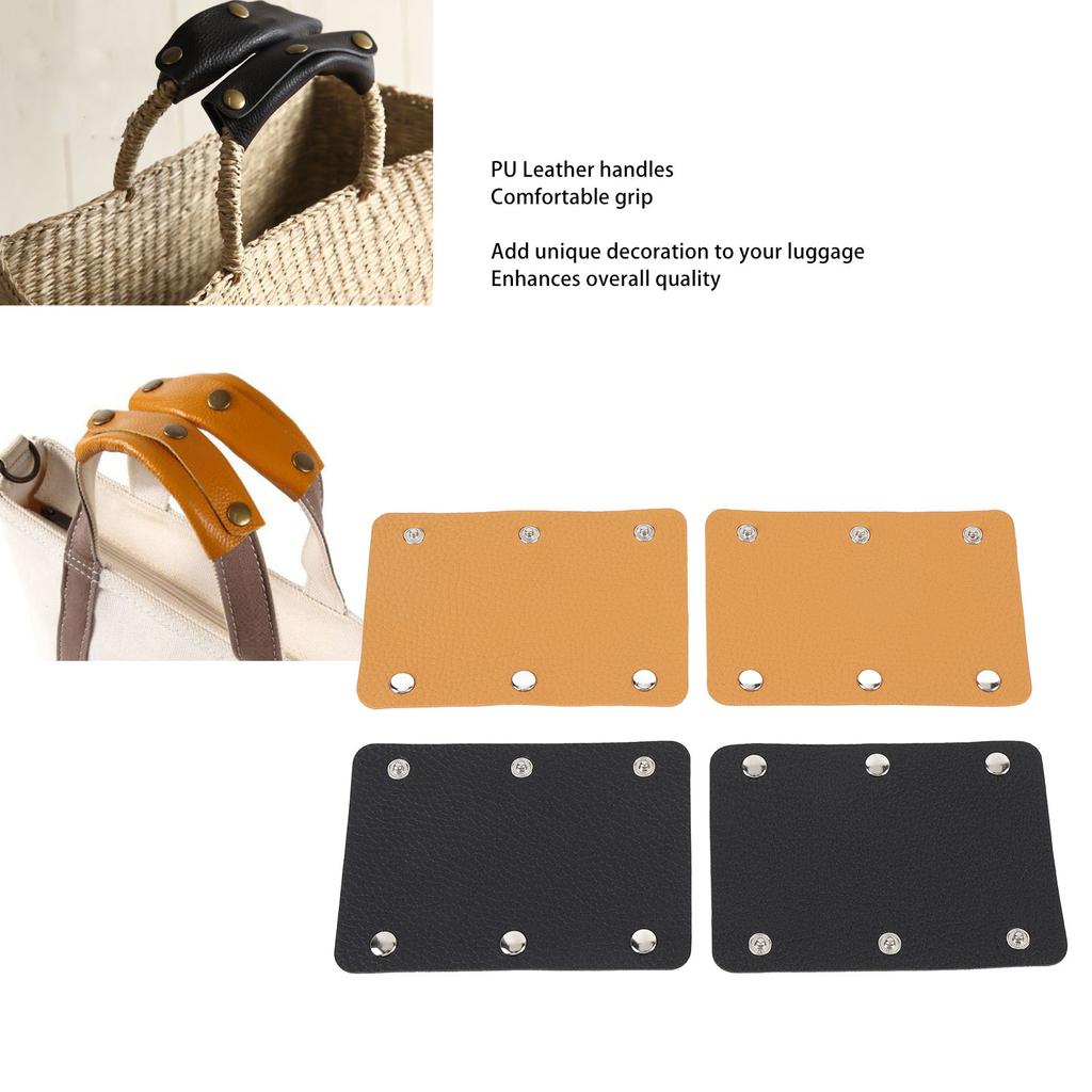 4pcs Luggage Handle Wrap Detachable PU Leather Luggage Handle Cover Bag Accessory for Travel
