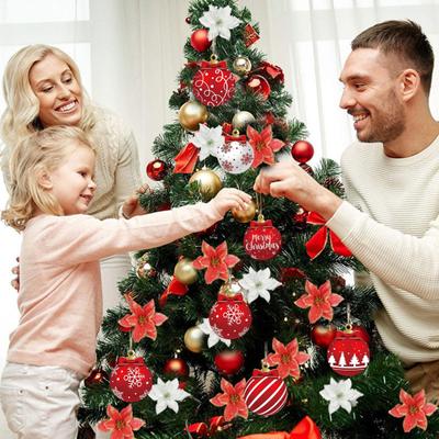 12Pcs Christmas Ball Ornaments Wooden Xmas Tree Hanging Ball Decoration for Holiday