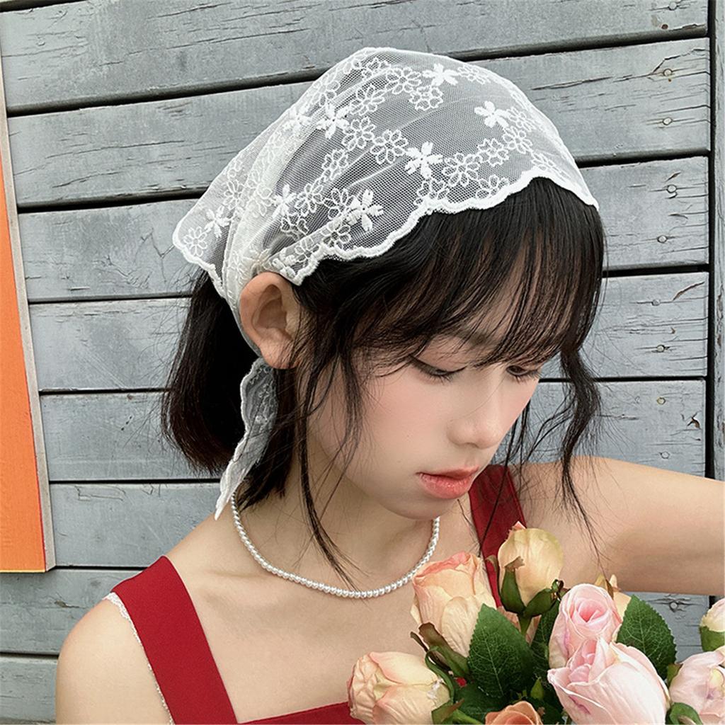 Eye Catching Hairband Scarf Bandanas Lace Head Wrap Modern Flower Embroideried Hair Scarves for Women and Girl