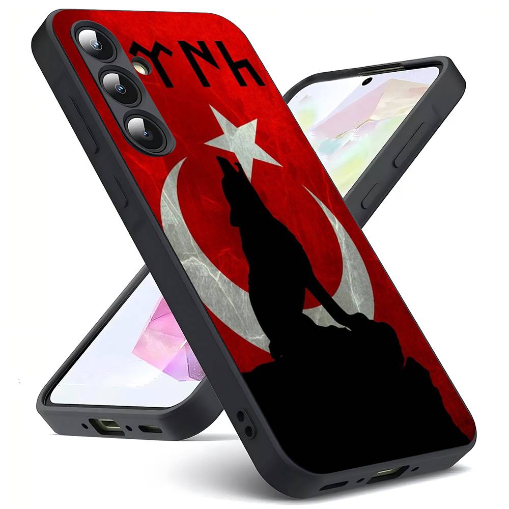 Turks Wolfs-Turkeys-Flag For Samsung Galaxy S23 S24 S25 Ultra S22 Plus S21 Black Soft Case Waterproof Soft Case