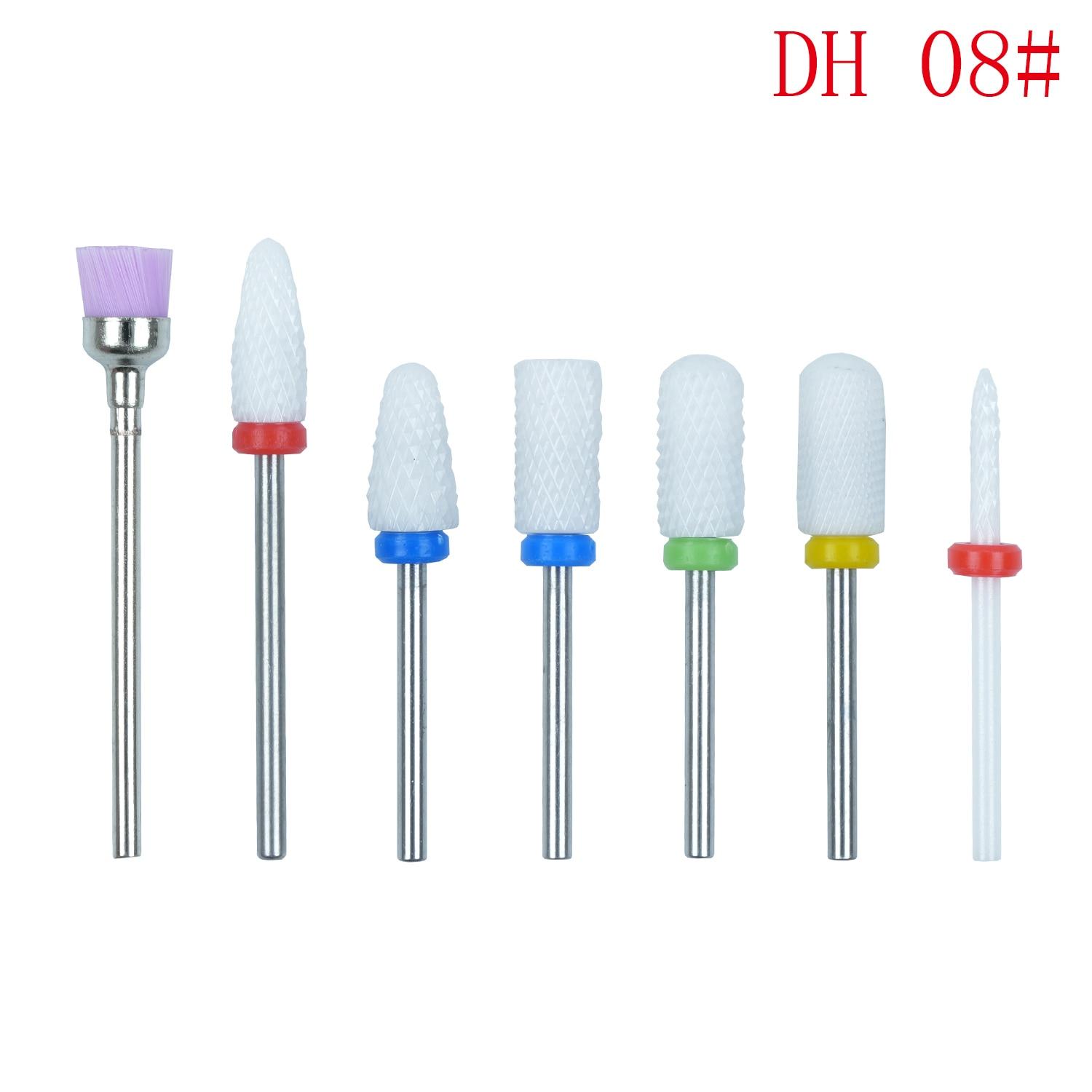 

7 шт./компл., набор комбинированных фрез для маникюра, набор сверл для керамических ногтей, электрические инструменты для удаления геля, полировки DH08