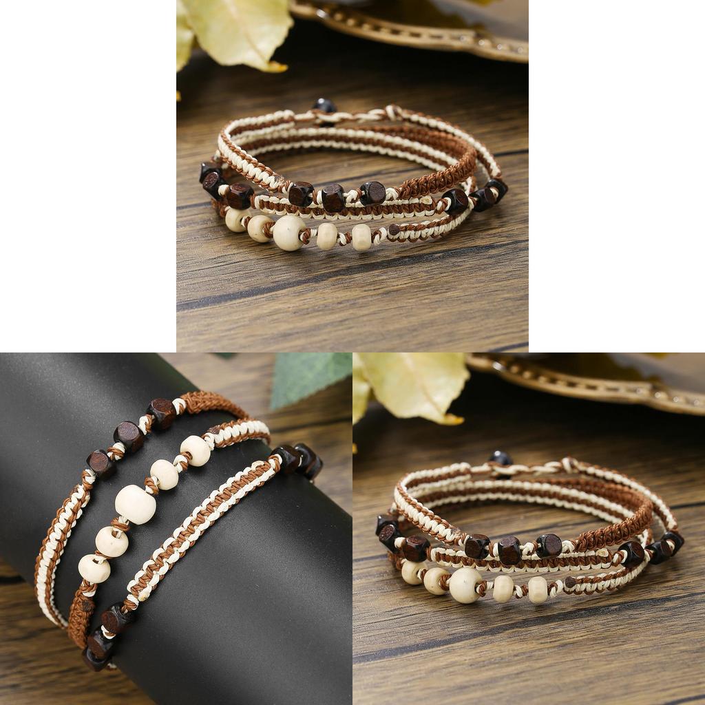 Bohemian Multilayer Woven Beaded Bracelet Handmade Wooden Jewelry For Travel Gift