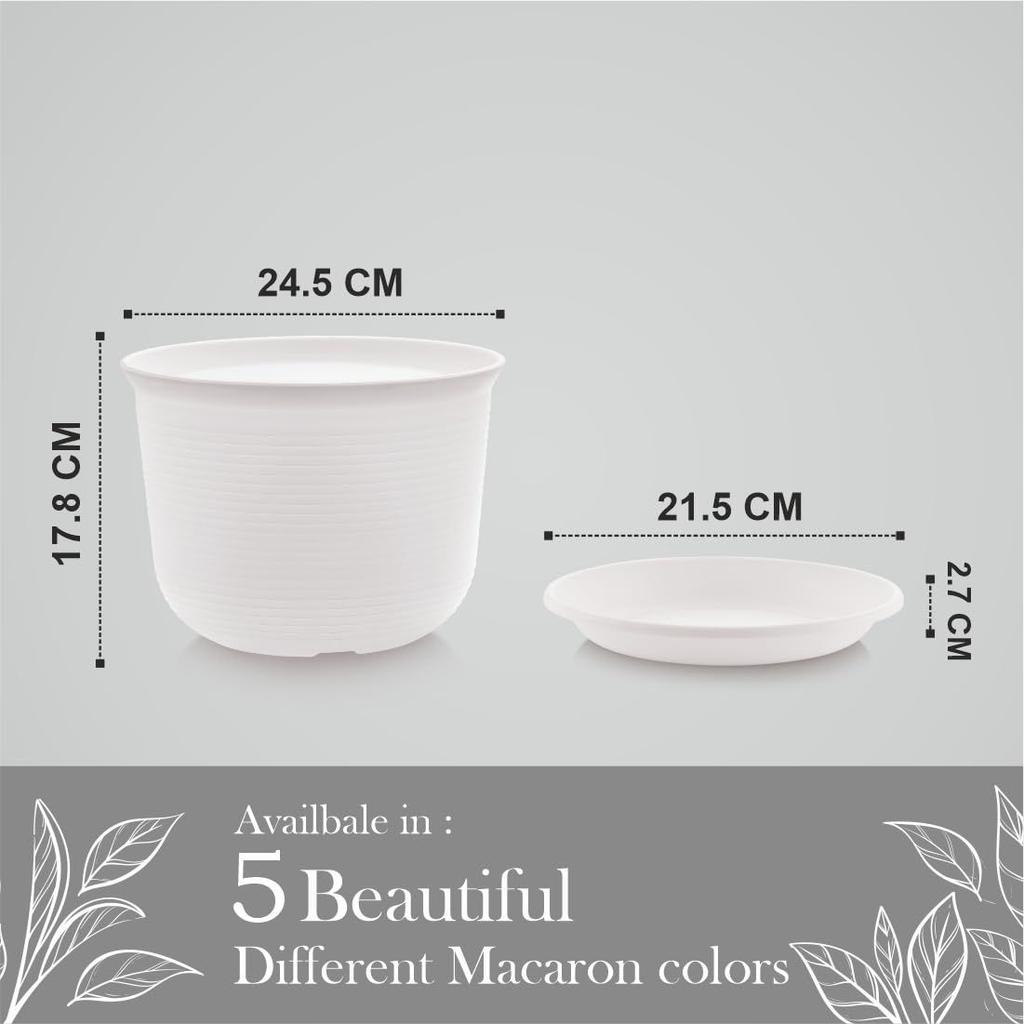 10 Zoll Runde Kunststoff-Blumentöpfe mit Untersetzern für Heim-Pflanzgefäße, Terrasse, Garten usw. | Weiß | für Zimmer- & Gartenpflanzen | 5 Stück |